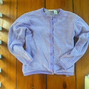 LL Bean Lavender Purple Birds Eye Knit Cotton Cardigan Sweater